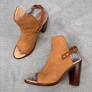 Rag & Bone Wyatt‎ Slingback Heels Camel Tan Nubuck Leather Slip On Womens EU 37